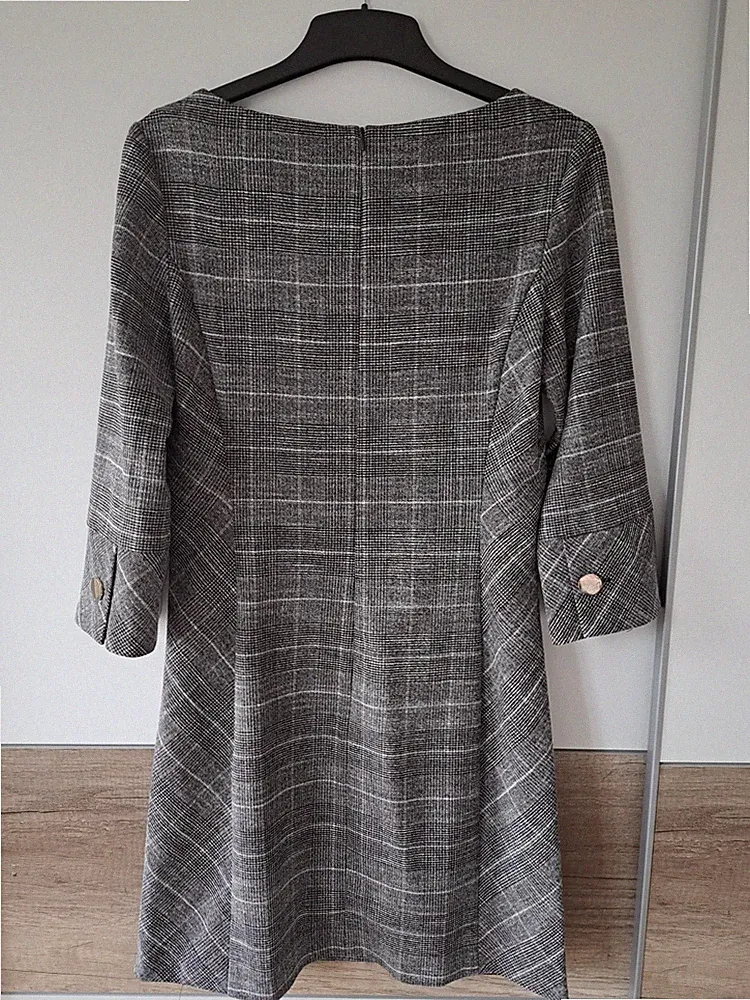 Etui Business Kleid Gr 36 Kariert Grau