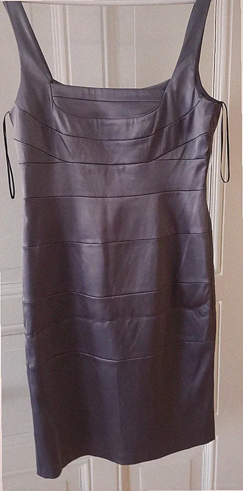 Etui Kleid, Lederlook, Midikleid, grau, schick - Top Zustand, VERSANDFREI !