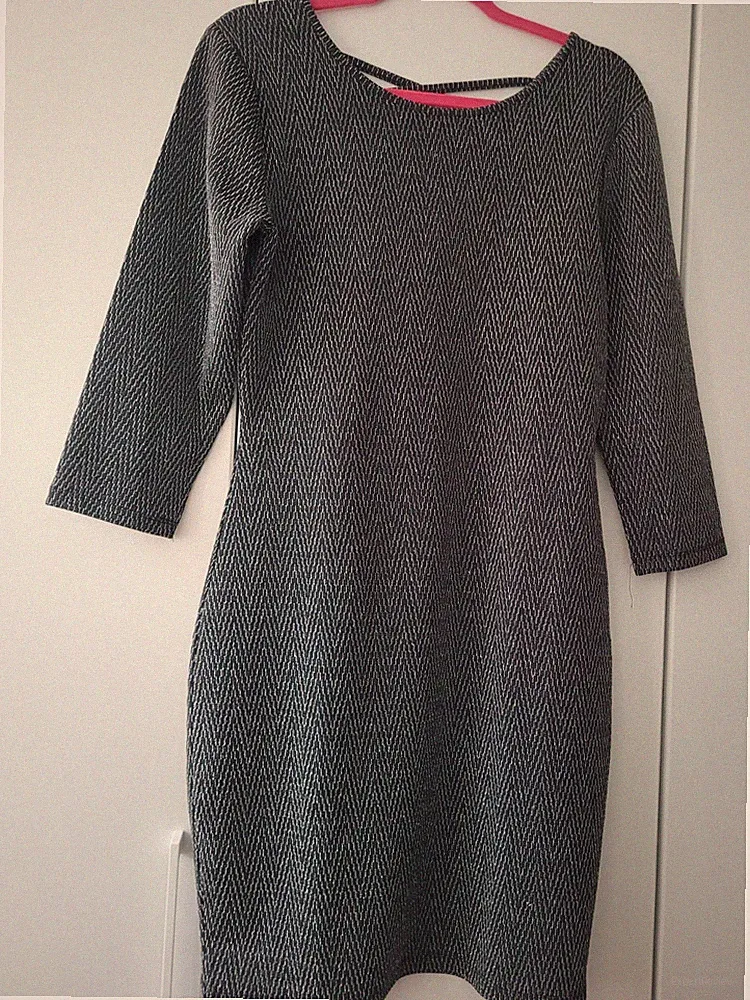 Etuikleid Abendkleid Gr.40 Festlich Sexy Figurbetont Glitzer Silber Schwarz Grau