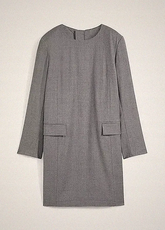 Etuikleid aus Wolle Gr 44 Grau Meliert Casualkleid Mini-Kleid Langarm-Dress Neu*