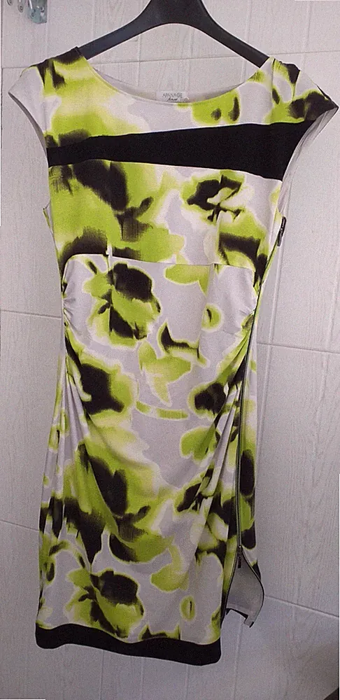 Etuikleid Damen 40 grün/schwarz/beige gefüttert, Reissverschluss üb.ges.li.Seite