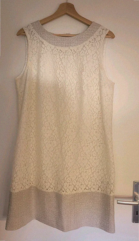 Etuikleid Damen Jakes Gr.44, Weiss/ Beige/ Silber, Armfrei