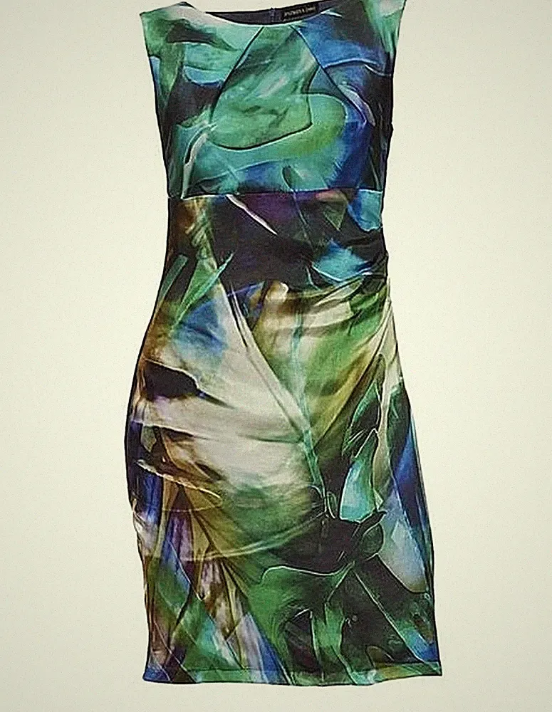 Etuikleid Druckkleid Kleid Patrizia Dini Seide grün Gr. 34 36 38 40 42 NEU