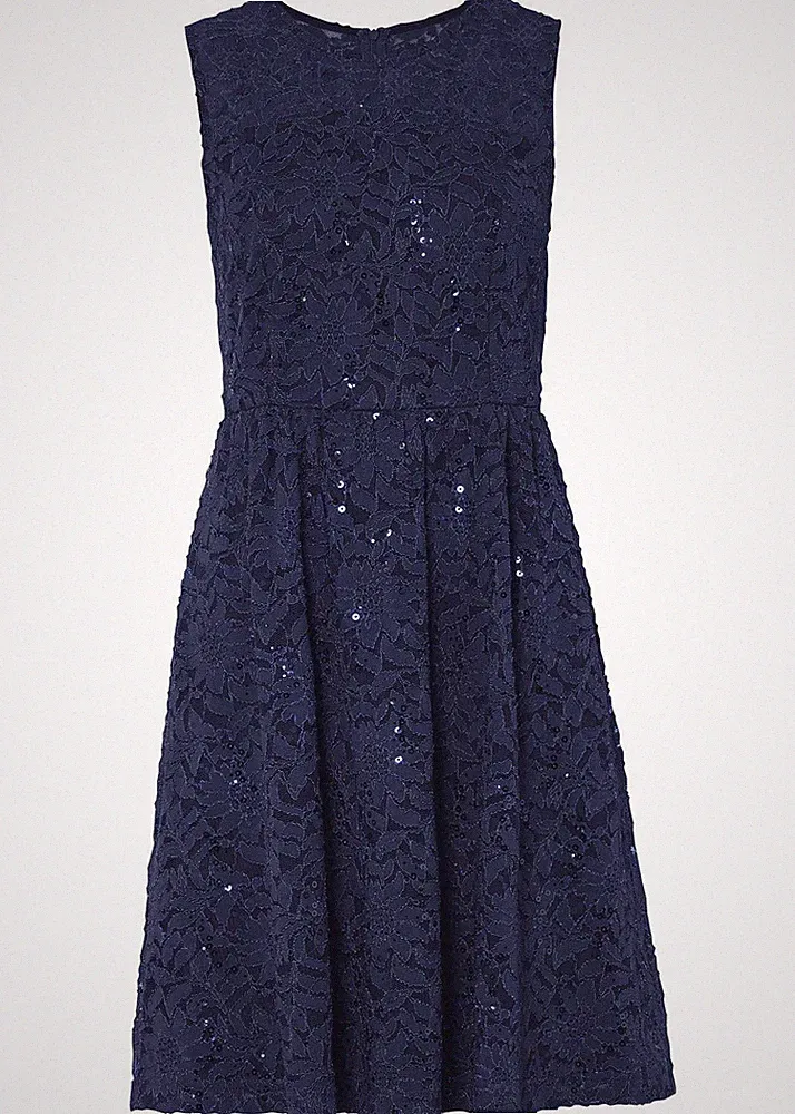 Etuikleid Gr. 32 Dunkelblau Damen Spitzenkleid Minikleid Abend-Kleid Neu