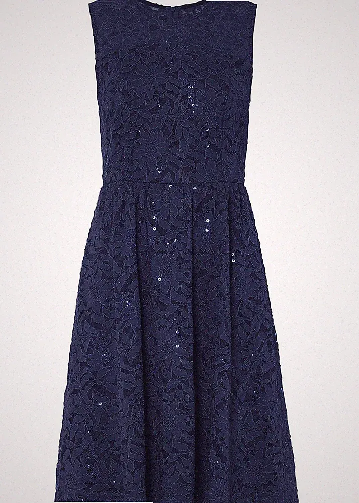 Etuikleid Gr. 32 Dunkelblau Damen Spitzenkleid Minikleid Abend-Kleid Neu