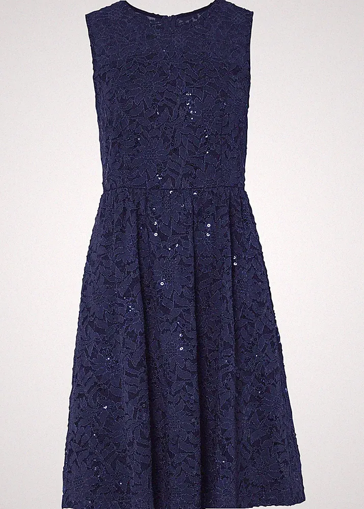 Etuikleid Gr. 38 Dunkelblau Damen Spitzenkleid Minikleid Abend-Kleid Neu