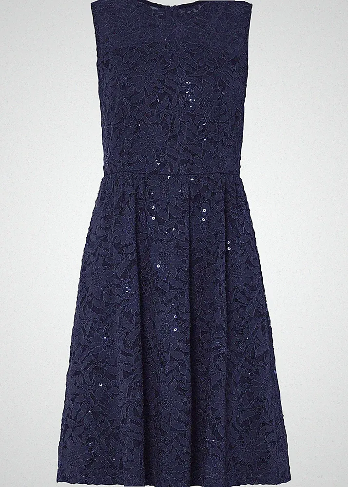 Etuikleid Gr. 44 Dunkelblau Damen Spitzenkleid Minikleid Abend-Kleid Neu