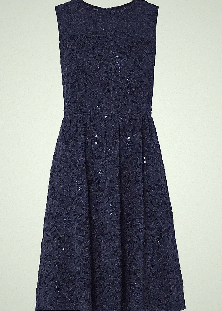 Etuikleid Gr. 44 Dunkelblau Damen Spitzenkleid Minikleid Abend-Kleid Neu