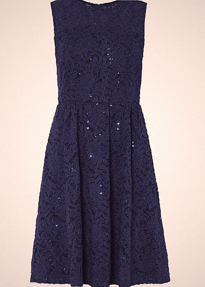 Etuikleid Gr. 46 Dunkelblau Damen Spitzenkleid Minikleid Abend-Kleid Neu
