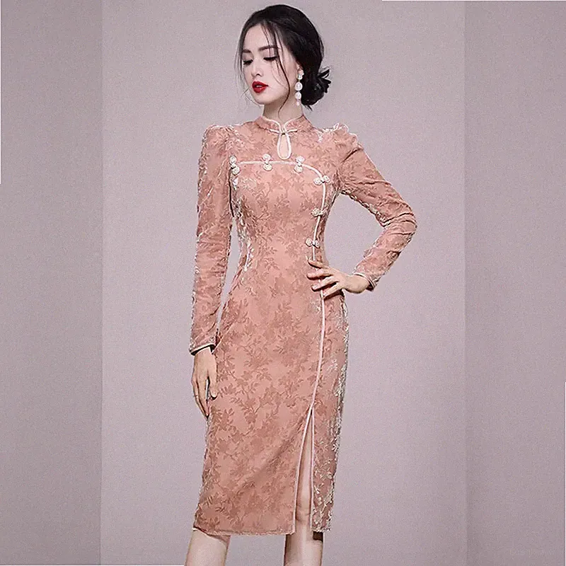 Etuikleid Kleid Frau Elegant Hülle Spitze Rosa Puder Teilt 40764