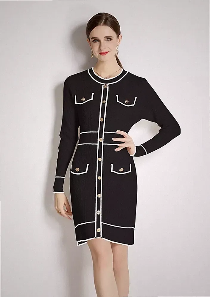 Etuikleid Kleid Frau Elegant Hülle Weiß Schwarz Elegant Up Knie 42230