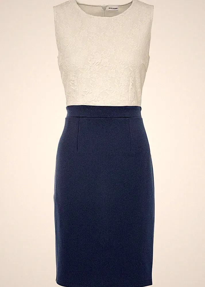 Etuikleid Kurz Gr. 52 Wollweiß Dunkelblau Mini Businesskleid Partykleid Neu*