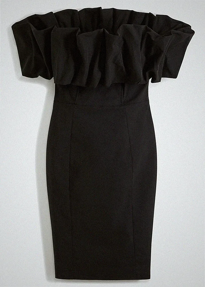 Etuikleid m Volant-Kragen Gr. 40 Schwarz Abend-Kleid Partykleid ohne Ärmel Neu*