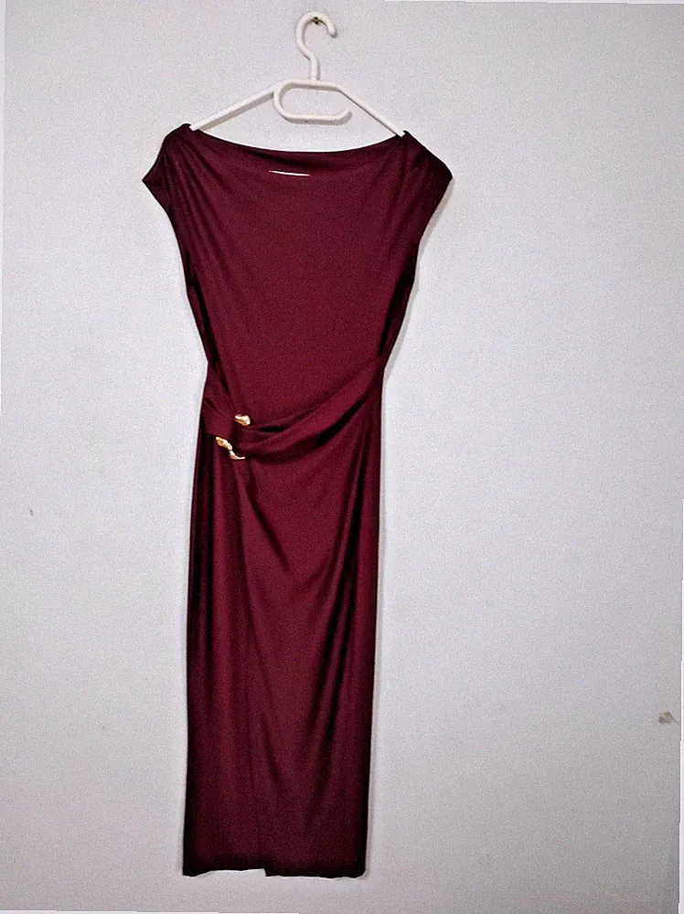 Etuikleid Made In Italy,GR.(36)Bordeaux Trapiert ,goldenen Edelstahlring,Lang♥