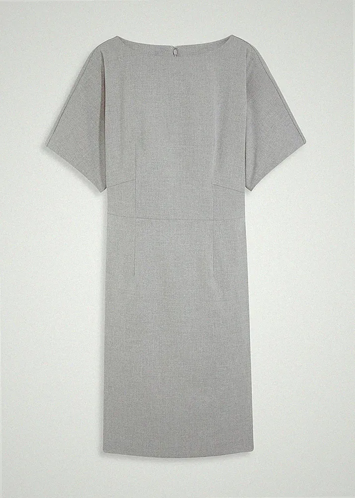 Etuikleid mit Flügelärmeln Gr. 36 Grau Meliert Damen-Kleid Freizeitkleid Neu