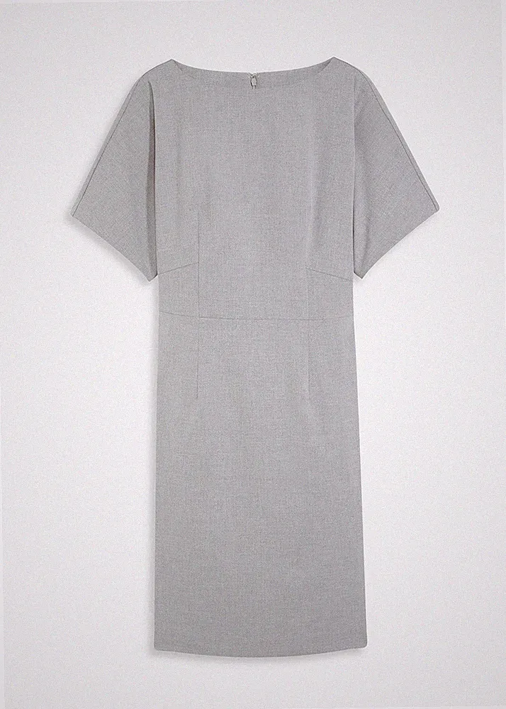 Etuikleid mit Flügelärmeln Gr. 42 Grau Meliert Damen-Kleid Freizeitkleid Neu