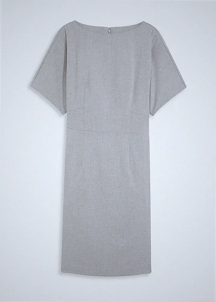 Etuikleid mit Flügelärmeln Gr. 44 Grau Meliert Damen-Kleid Freizeitkleid Neu