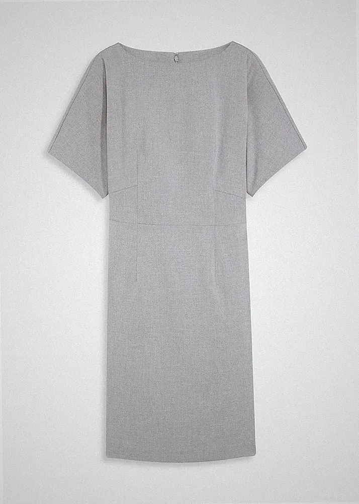 Etuikleid mit Flügelärmeln Gr. 48 Grau Meliert Damen-Kleid Freizeitkleid Neu