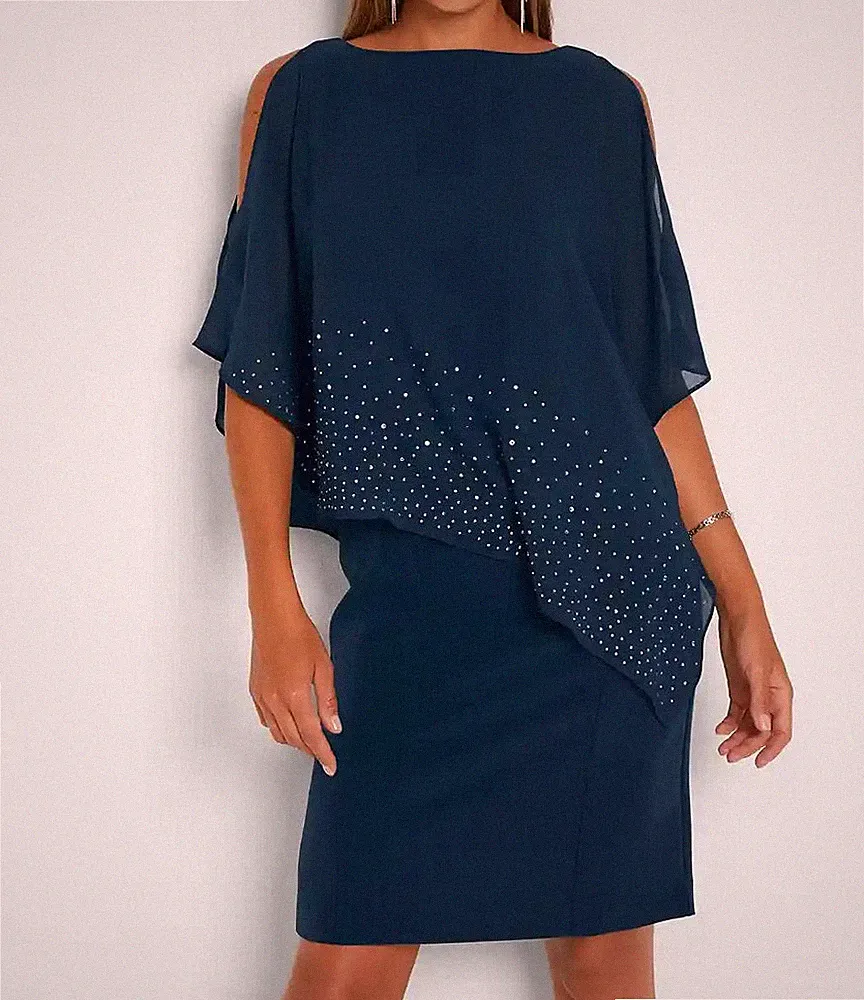 Etuikleid mit Glitzersteinen Gr. 36 Blau Mini-Kleid Abendkleid Cocktailkleid Neu
