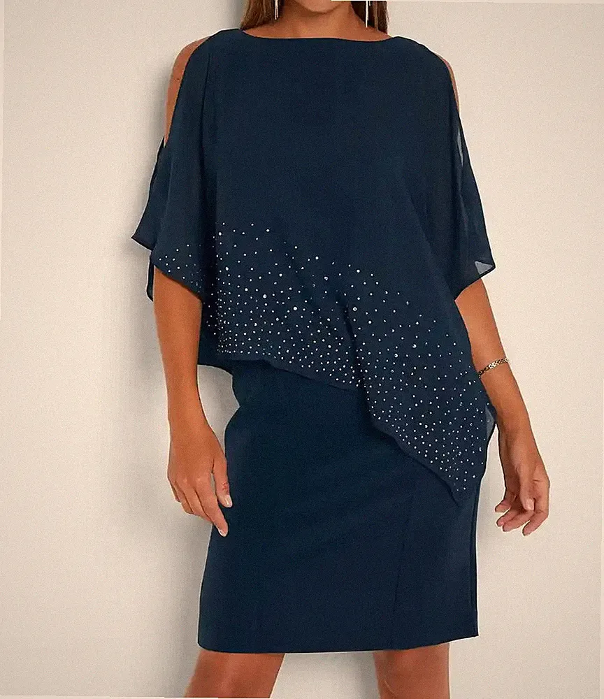 Etuikleid mit Glitzersteinen Gr. 36 Blau Minikleid Abendkleid Party-Kleid Neu*