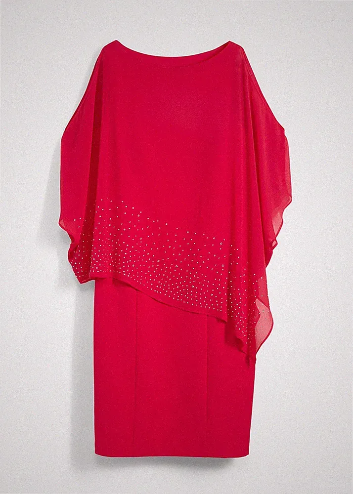 Etuikleid mit Glitzersteinen Gr. 36 Signalrot Abend-Party-Cocktailkleid Neu