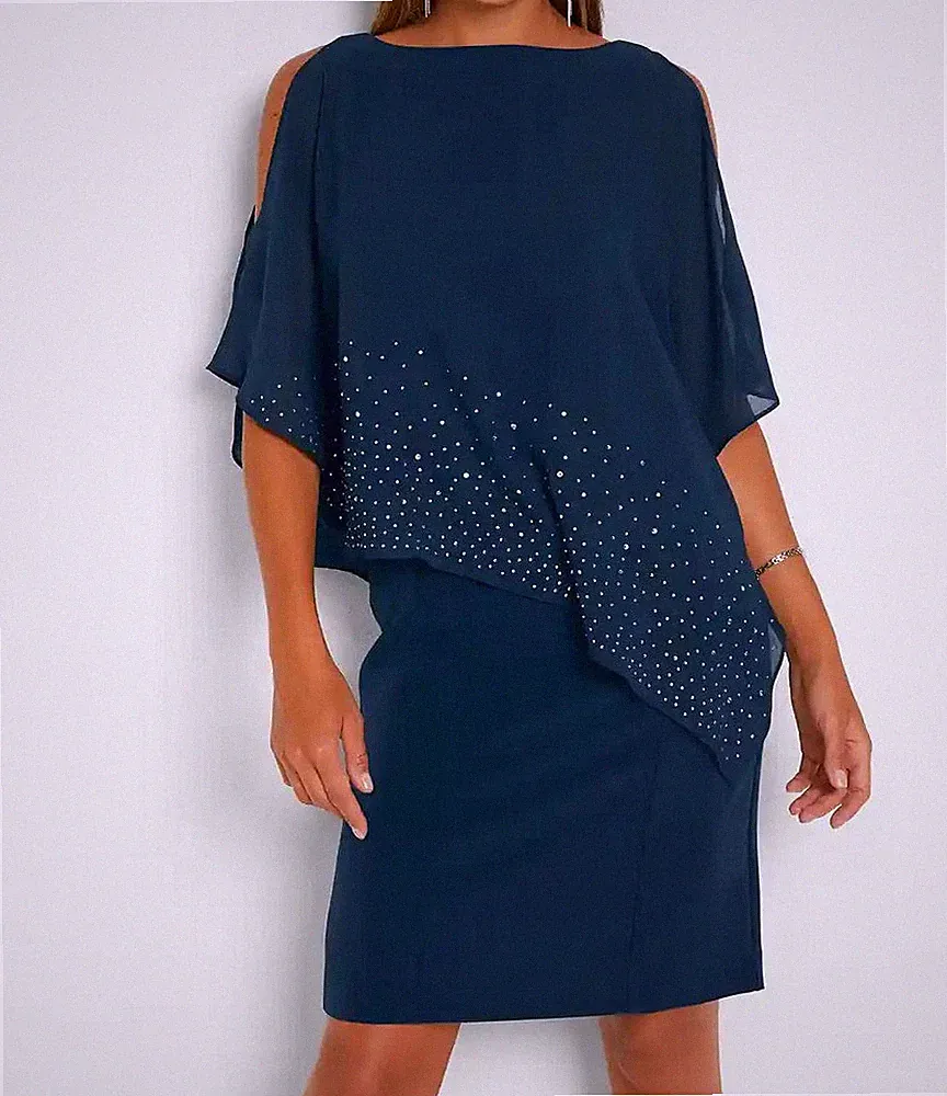 Etuikleid mit Glitzersteinen Gr. 38 Blau Mini-Kleid Abendkleid Cocktailkleid Neu