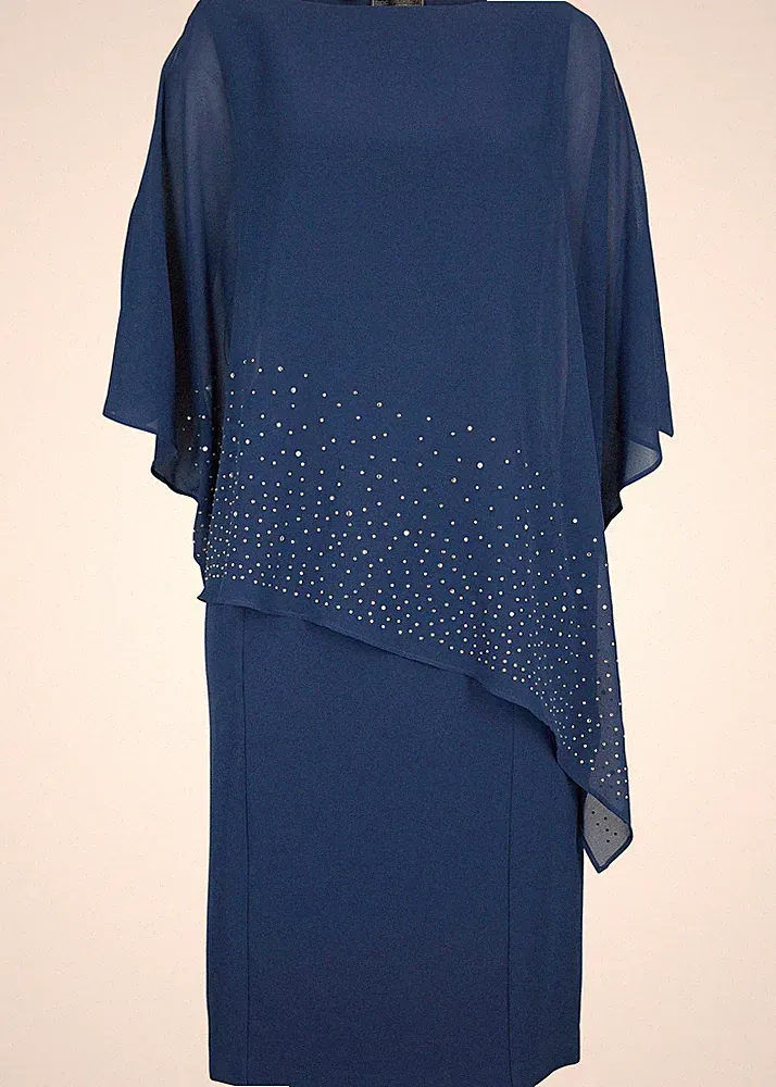 Etuikleid mit Glitzersteinen Gr. 38 Tiefseeblau Abend-Party-Cocktailkleid Neu