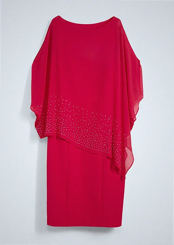 Etuikleid mit Glitzersteinen Gr. 40 Magentarot Abend-Dress Cocktail-Kleid Neu*