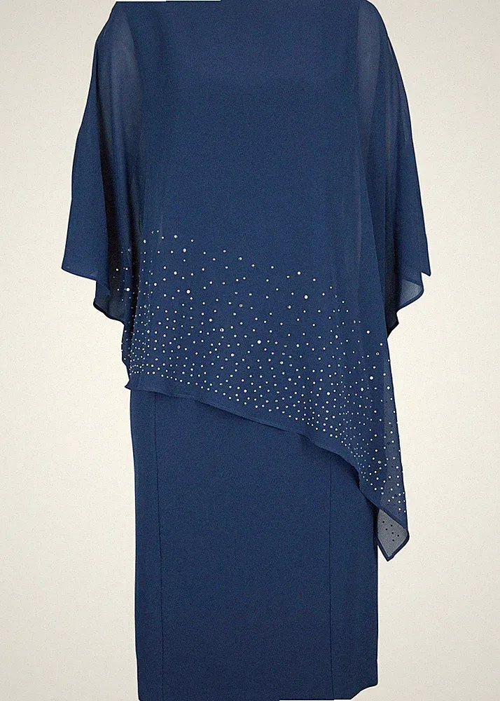 Etuikleid mit Glitzersteinen Gr. 40 Tiefseeblau Abend-Party-Cocktailkleid Neu