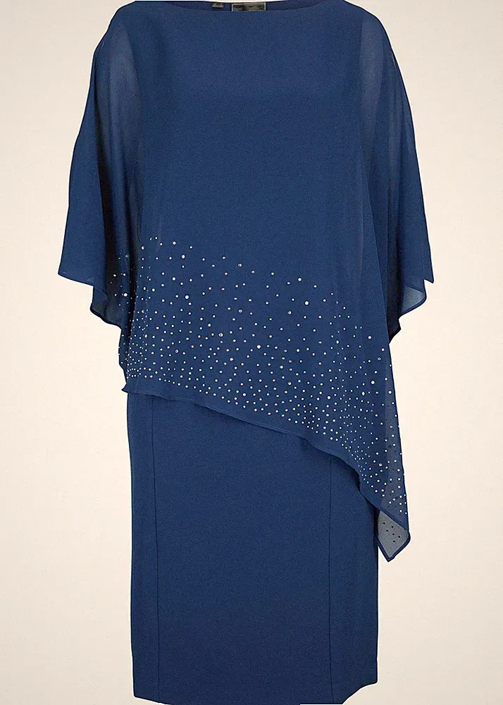 Etuikleid mit Glitzersteinen Gr. 40 Tiefseeblau Cocktailkleid Partykleid Neu*