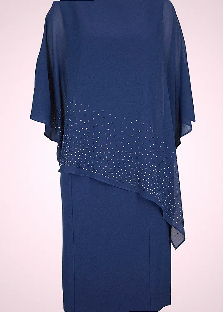 Etuikleid mit Glitzersteinen Gr. 40 Tiefseeblau Damen Abendkleid Party-Kleid Neu