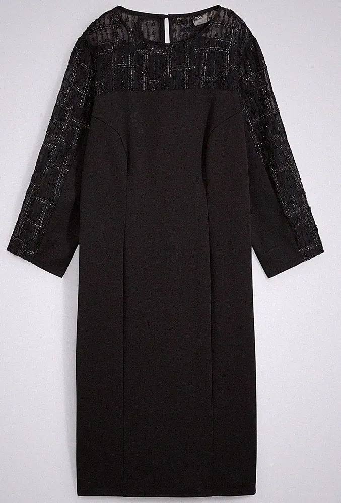 Etuikleid mit leicht transparenten Ärmel Gr. 40/42 Schwarz Damen Minikleid Neu*