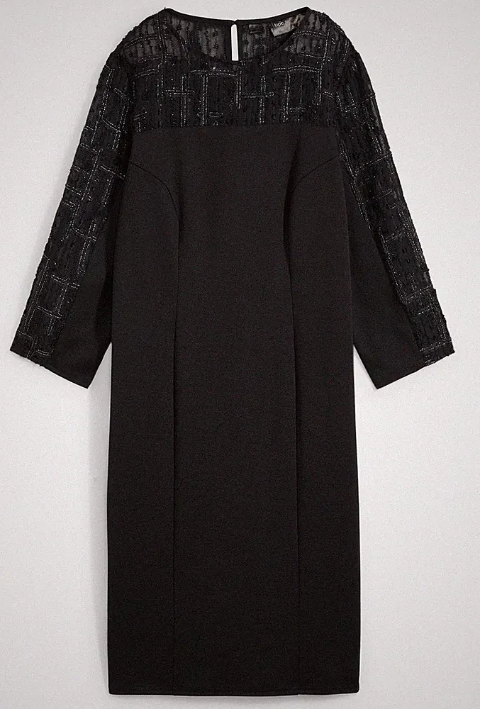 Etuikleid mit leicht transparenten Ärmel Gr. 44/46 Schwarz Damen Minikleid Neu*
