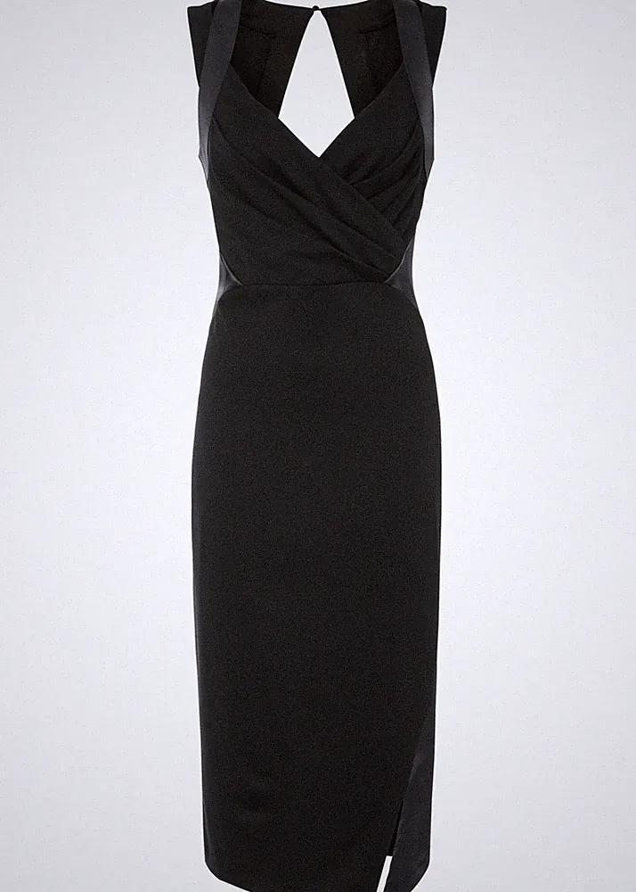 Etuikleid mit Satin Einsätzen Gr. 32/34 Schwarz Damen Business-Kleid Neu