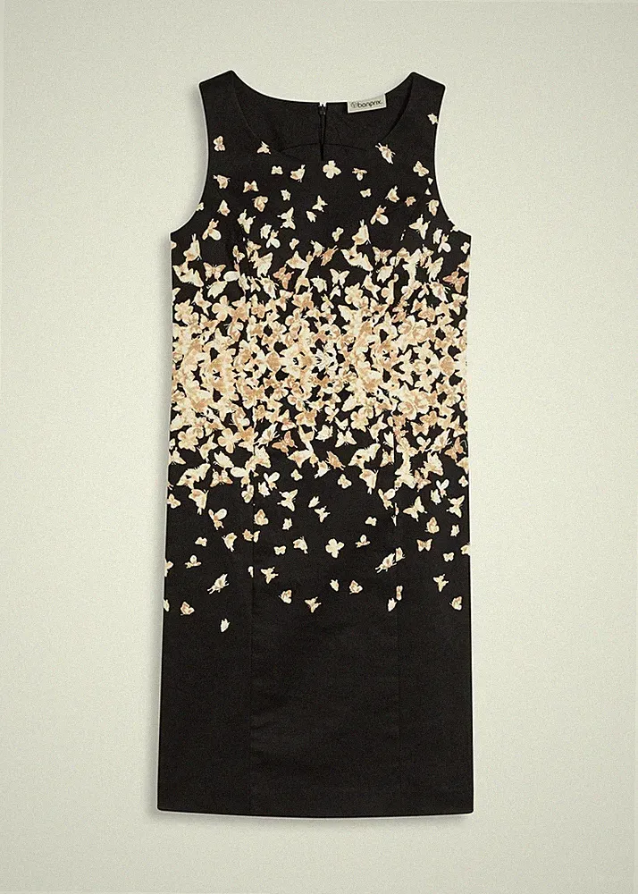 Etuikleid mit Schmetterlingsmuster Gr 50 Schwarz Sand Mini-Kleid Partykleid Neu*