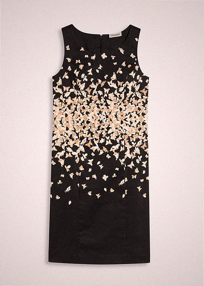 Etuikleid mit Schmetterlingsmuster Gr 52 Schwarz Sand Mini-Kleid Partykleid Neu*