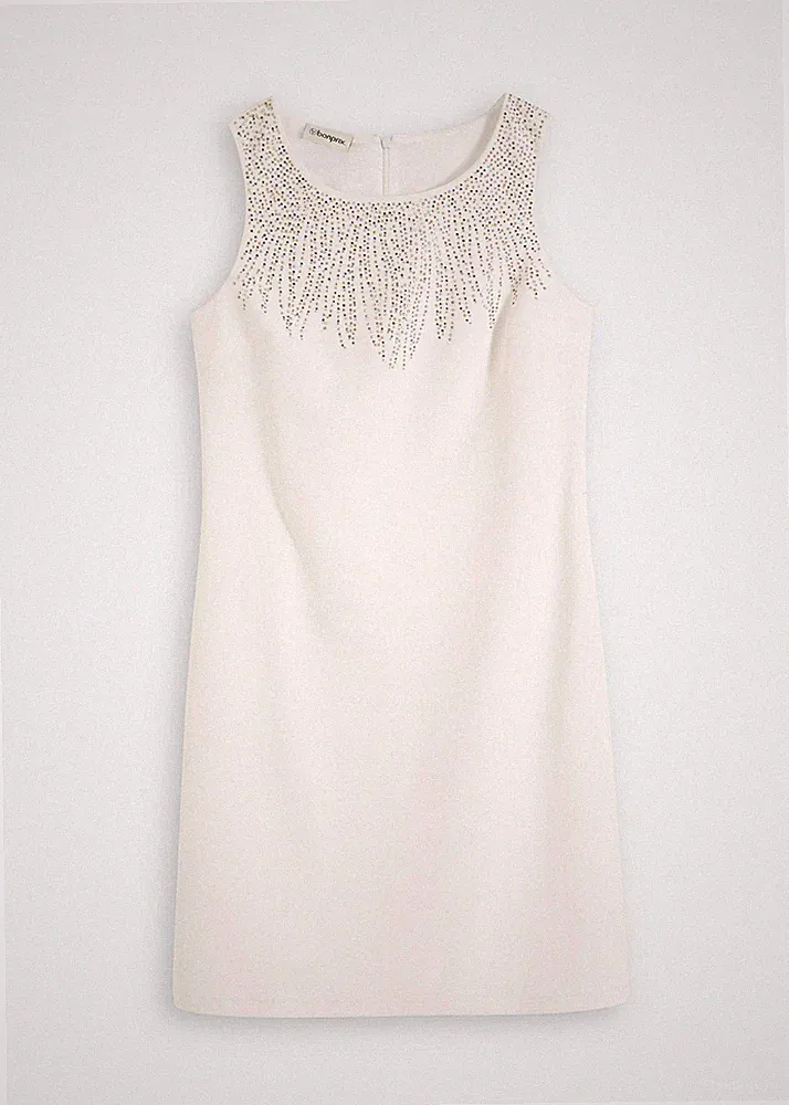 Etuikleid mit Strasssteinverzierung Gr. 36/38 Wollweiß Mini-Abend-Dress Neu*