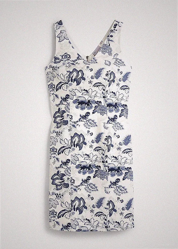 Etuikleid mit Stretch Gr. 48 Wollweiß Dunkelblau Bedruckt Damen Minikleid Neu*