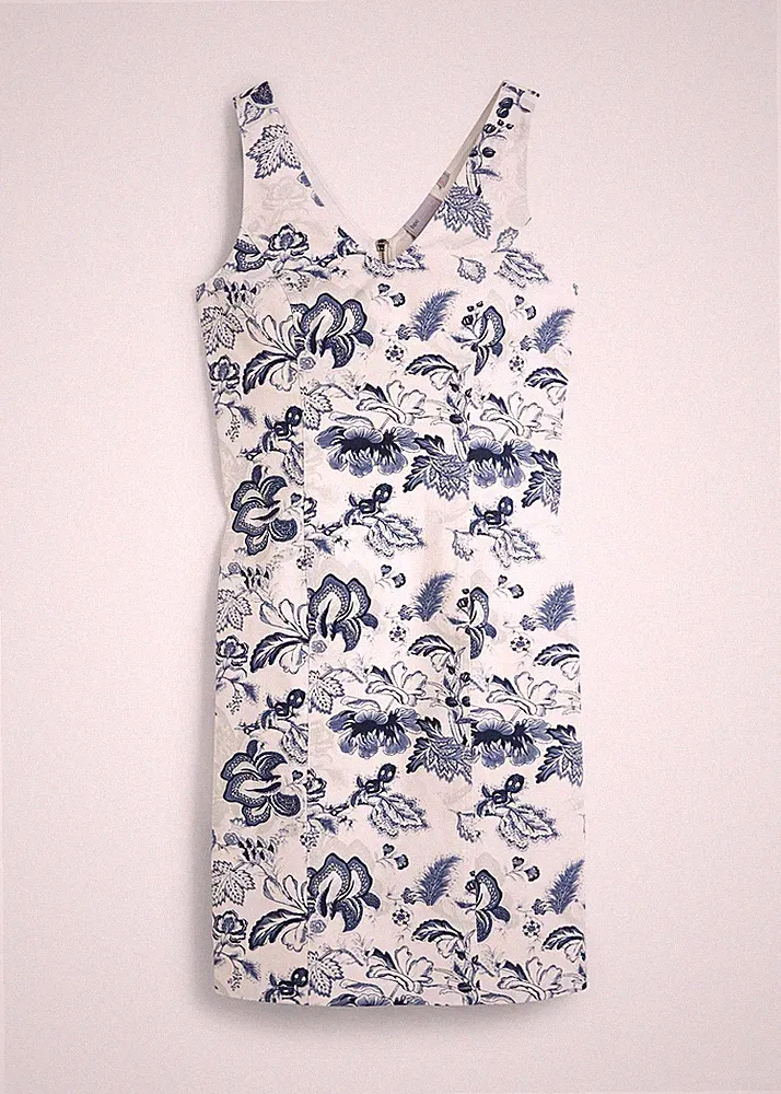 Etuikleid mit Stretch Gr. 52 Wollweiß Dunkelblau Bedruckt Minikleid Neu R-Ware*