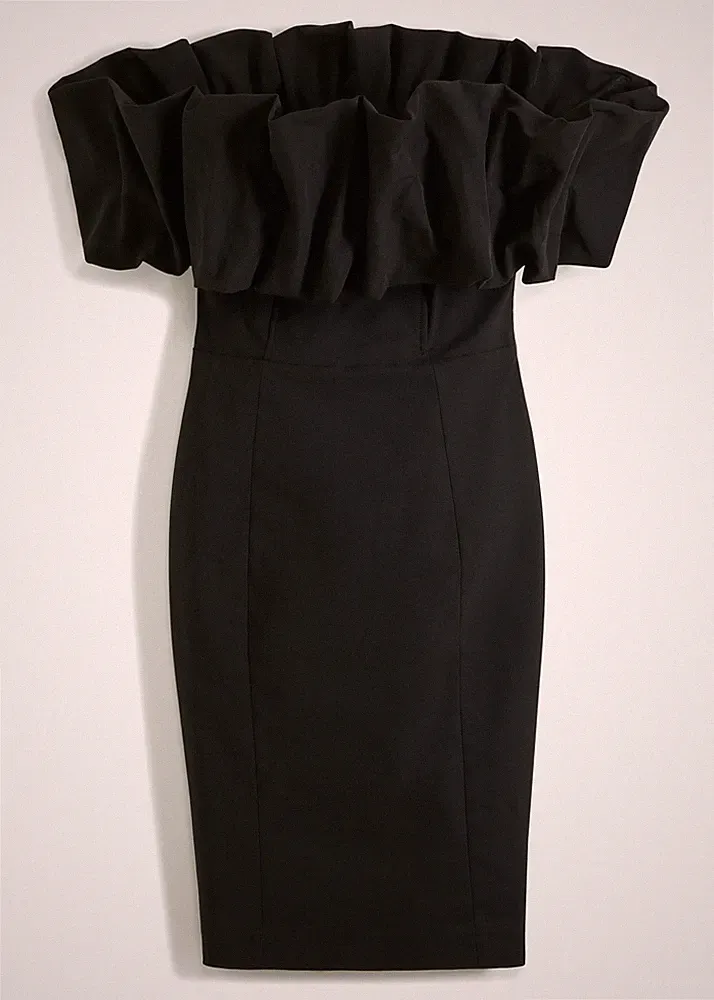 Etuikleid mit Volant-Kragen Normal Gr. 36 Schwarz Mini Cocktailkleid 1xget NEUw