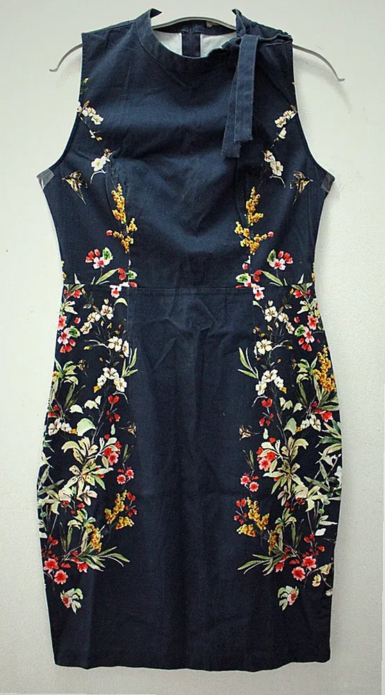 Etuikleid ORSAY Stretch 97% Bw Ärmellos Stehkragen m. Schleife Floral Vintage