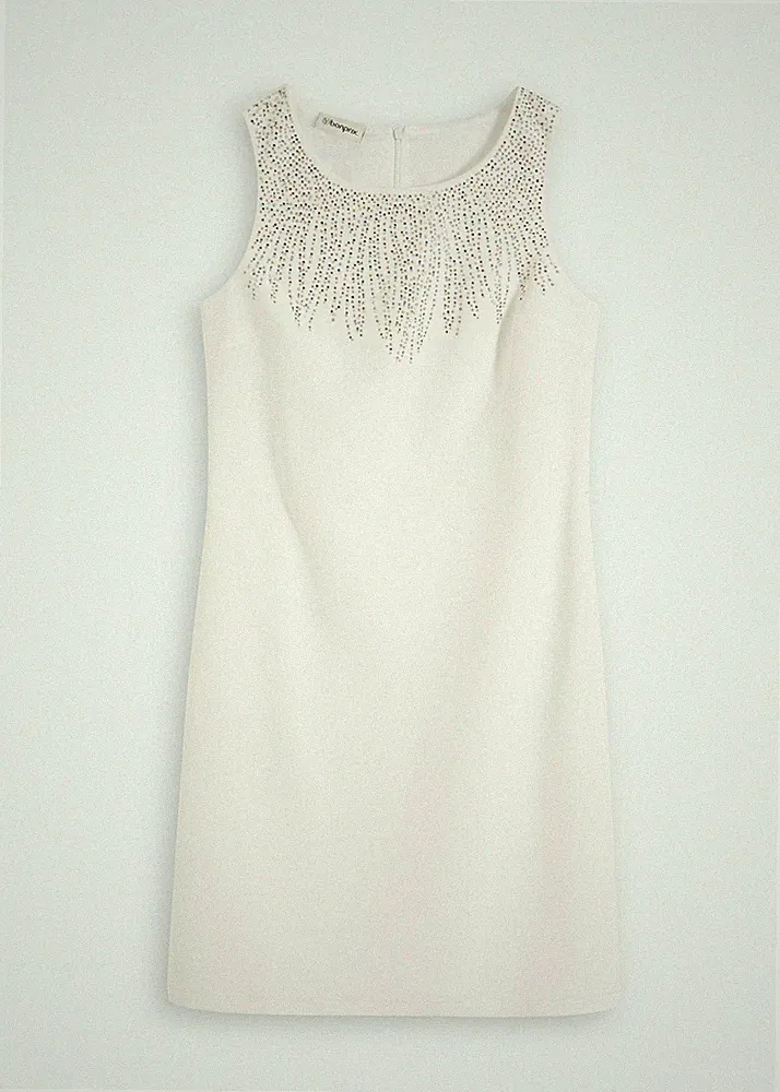 Etuikleid Strasssteinverzierung Gr. 36/38 Wollweiß Mini-Abend-Cocktailkleid Neu
