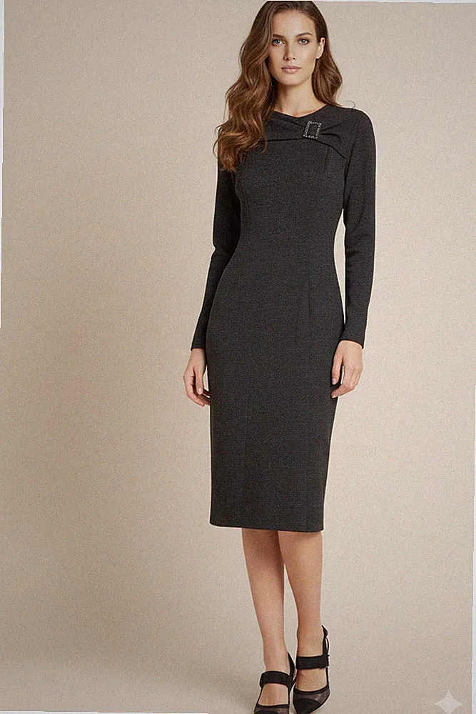 Etuikleid Strickkleid 40er vintage Kammgarn Wolle dunkelgrau quiet luxury 36 38
