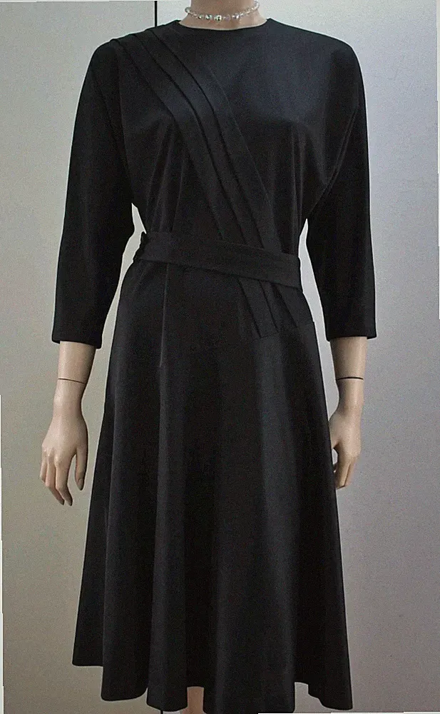Etuikleid Vintage Bahnen Kleid 70s Midi M Biesen Jersey A-Linie Raglan Coctail