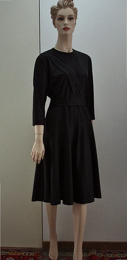Etuikleid Vintage Cocktail Kleid 70s Midi M Biesen Bahnen Jersey A-Linie Raglan