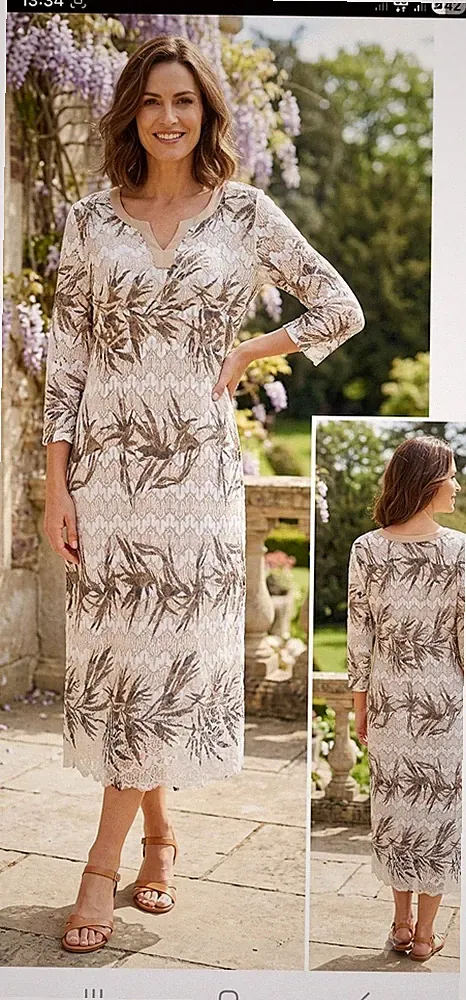 Eugen Klein Spitzenkleid Etuikleid Sommerkleid Creme Beige Glitzer Gr. 42 Neu