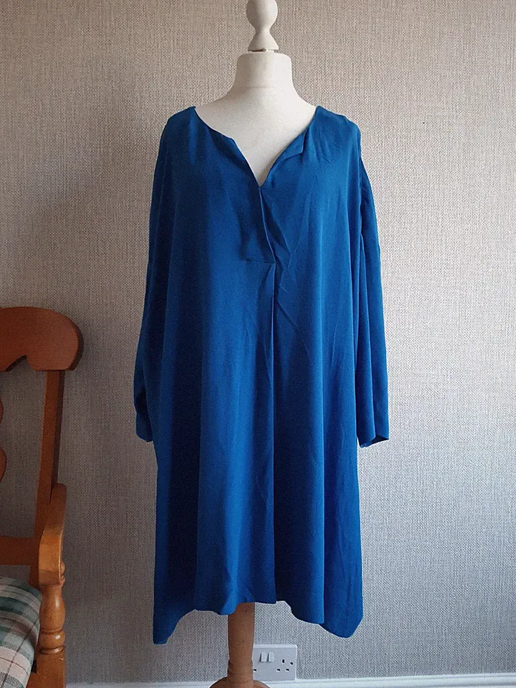 Evans New Blue Relaxed Cocoon Oversized Dress Midi 3/4 Arm Size 22 UK