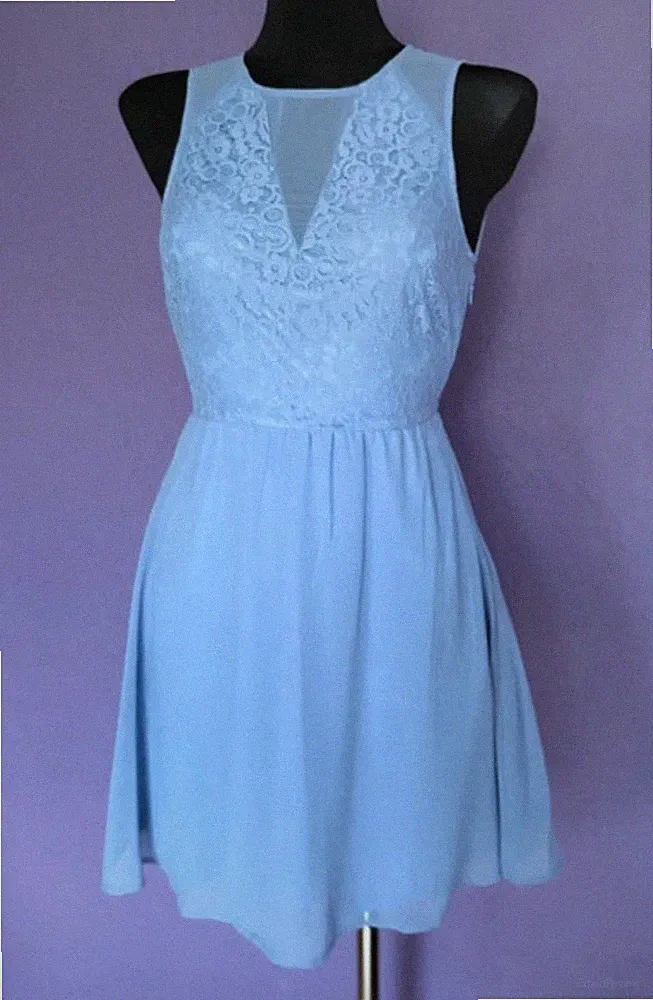 Even &Odd Damen A-Linien-Kleid hellblau, XS, Chiffon, Spitze, ärmellos, elegant