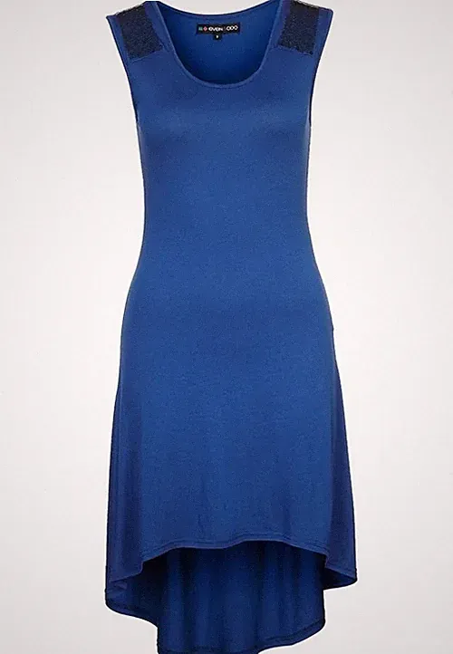 Even&Odd Jerseykleid L Blau High Low Neu mit Etikett Damen Kleid Viskose Stretch