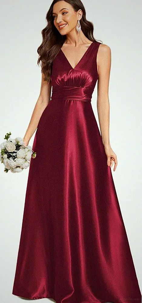 Ever-Pretty Brautjungfernkleid für Damen, Satin, Taschen, V-Ausschnitt